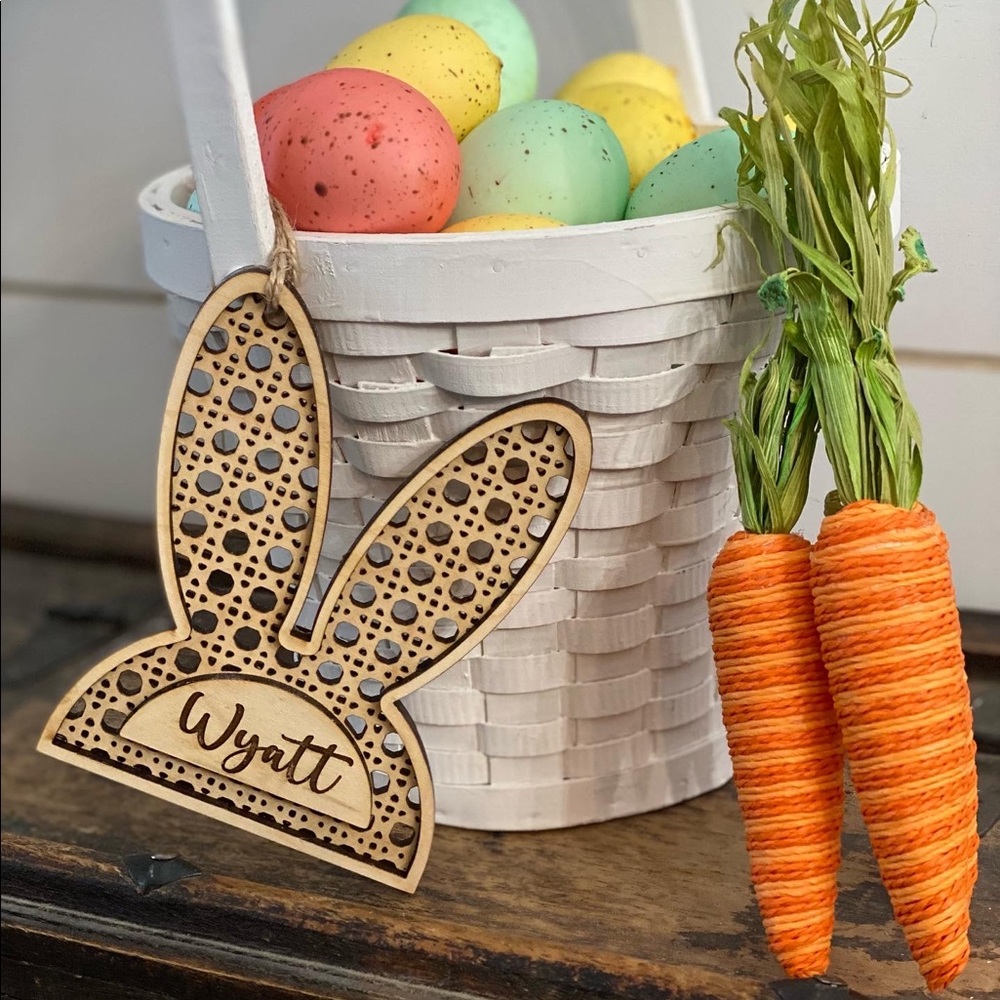 Rattan, Boho Easter tag, Easter basket name tag
